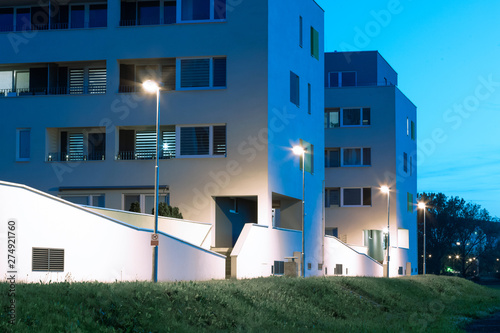 Fototapeta Naklejka Na Ścianę i Meble -  apartment quarter at night with modern LED street lights