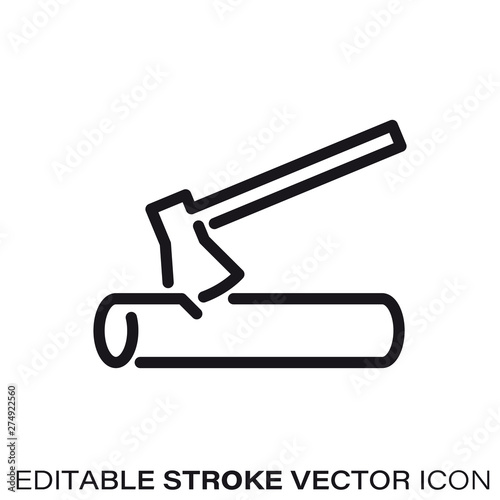 Axe and log vector line icon