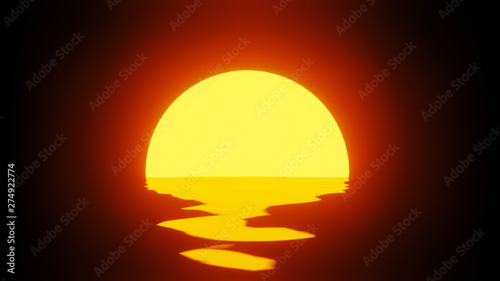 Obraz premium 3D rendered yellow abstract with reflection in water waves looks like sun shining with copy space
