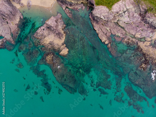 Aerial view, birds's eye, of rocks on a beautiful coast line