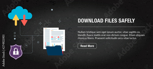 Download file safely banner internet with icons in vector.