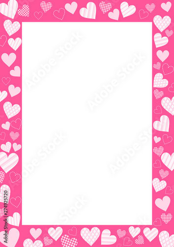 Fototapeta Naklejka Na Ścianę i Meble -  Pink heart frame. Valentine border clipart. Vector illustration.