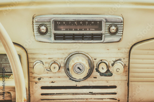 Retro styled image of an old car dashboard