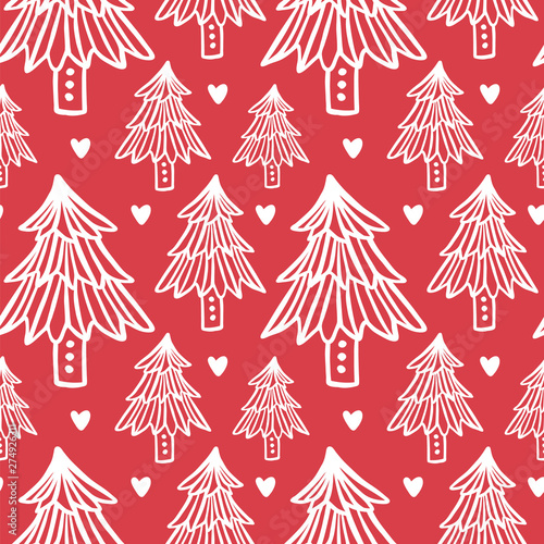 Colored Christmas Pattern with Christmas Trees. Endless Shape.