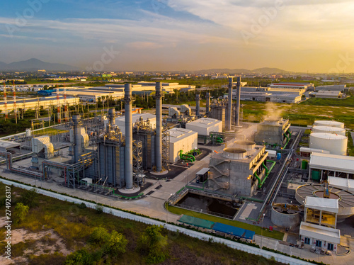 Petrochemical plant at Sunset,Twilight In the industrial area Eastern Thailand.