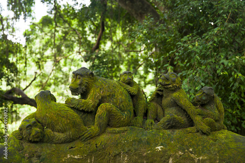 Monkey statue at Ubud Monkey Forest sanctuary at Bali  Indonesia