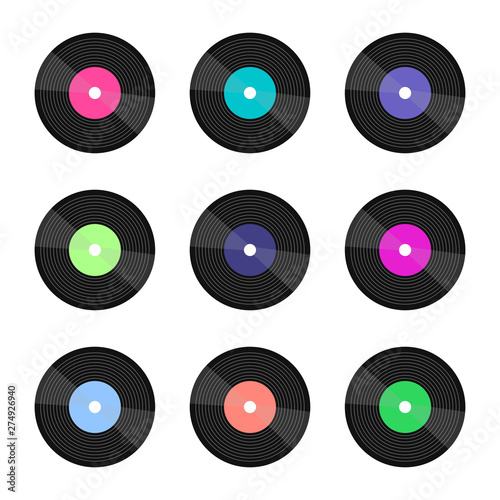 Set of colorful vinyl records.