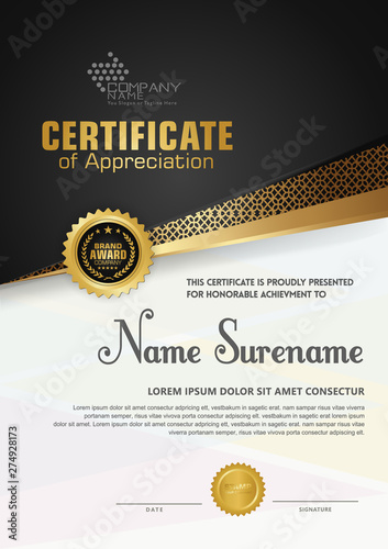 Premium diploma luxury certificate template with futuristic and elegant pattern background