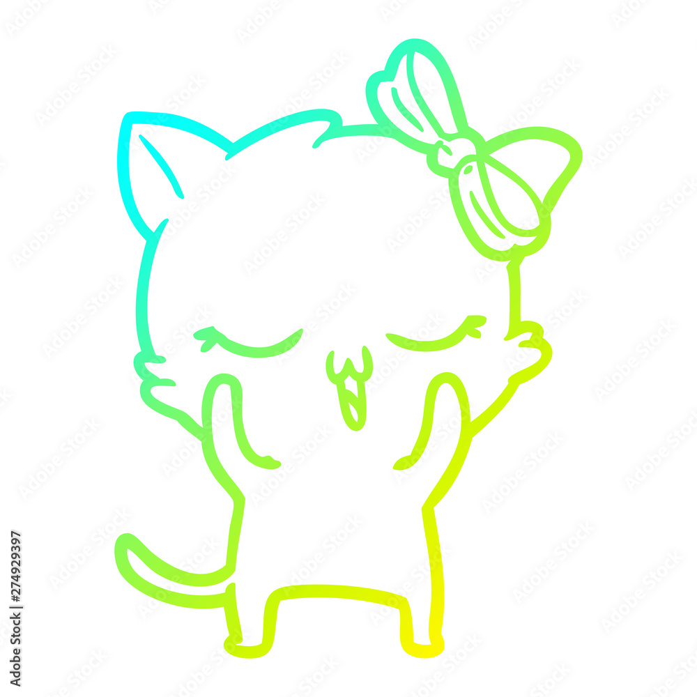cold gradient line drawing cartoon cat with bow on head cold gradient line drawing cartoon cat with bow on head