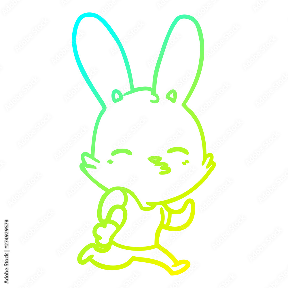 Obraz premium cold gradient line drawing cartoon running rabbit