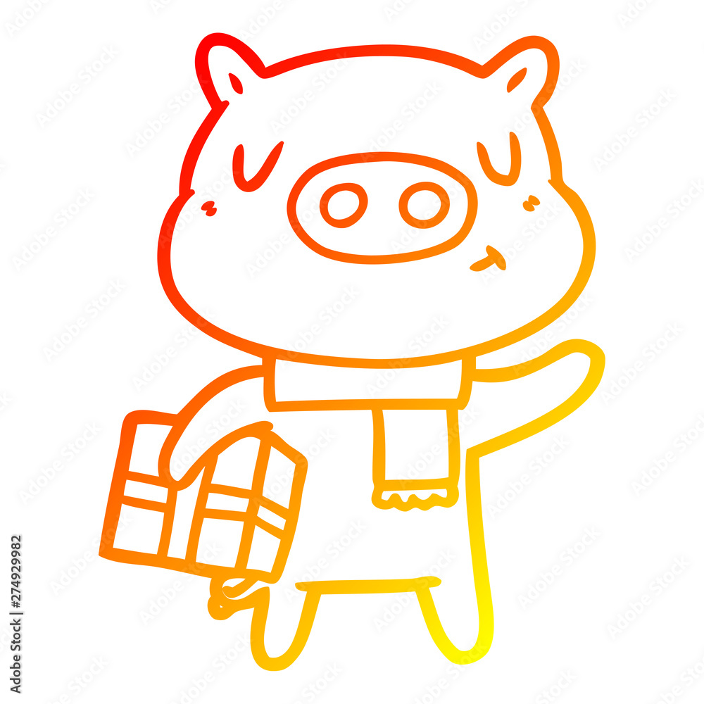 warm gradient line drawing cartoon christmas pig warm gradient line drawing cartoon christmas pig