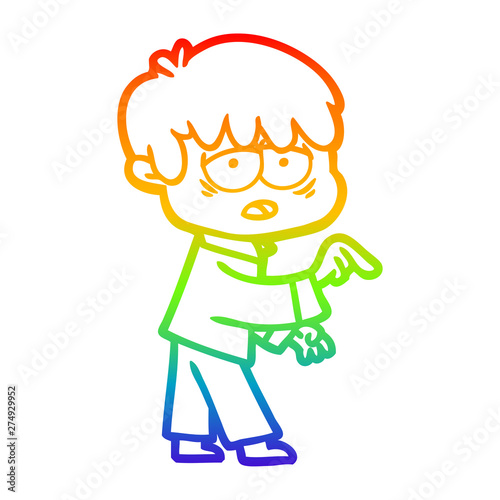 rainbow gradient line drawing cartoon exhausted boy