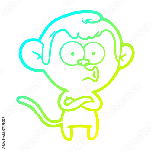 cold gradient line drawing cartoon surprised monkey