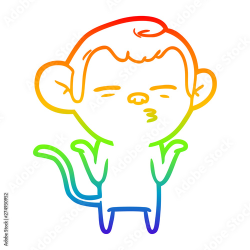 rainbow gradient line drawing cartoon suspicious monkey