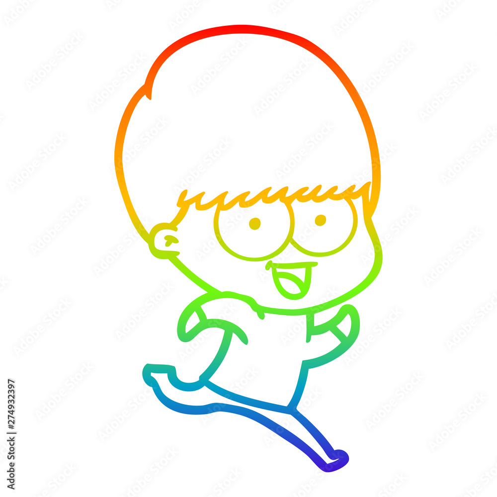 rainbow gradient line drawing happy cartoon boy running