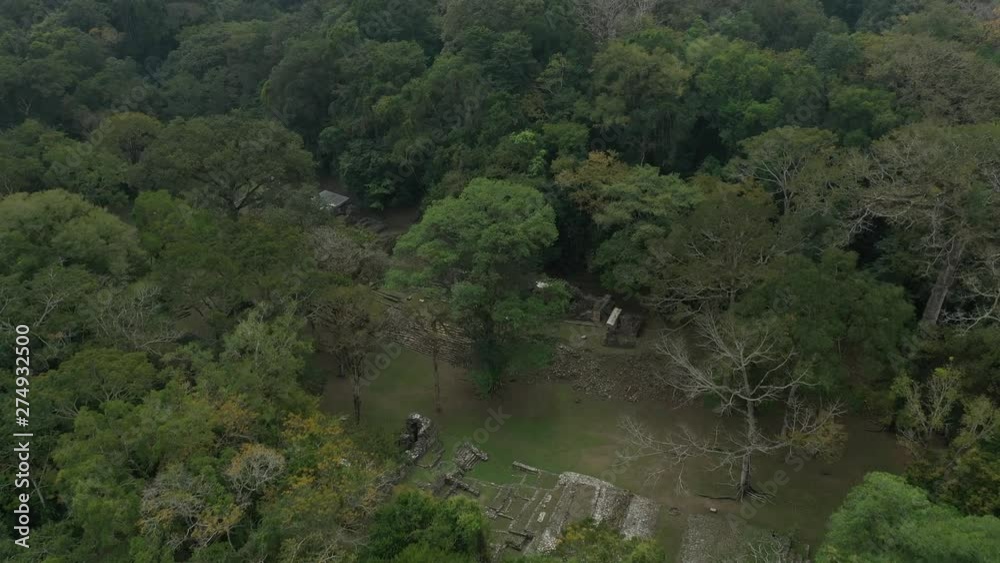 Aerial Drone View over the maya ruins of Yaxchilan surrounded by the jungle, Chiapas, Mexico Aerial Drone View over the maya ruins of Yaxchilan surrounded by the jungle, Chiapas, Mexico