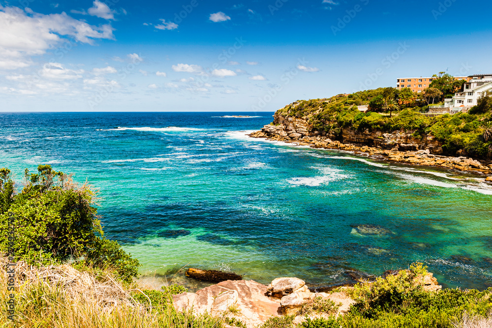 The rugged coastline on the Bondi Beach to Coogee Beach coastal path in Sydney, Australia