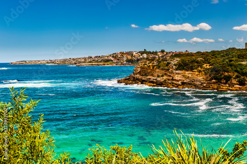 The rugged coastline on the Bondi Beach to Coogee Beach coastal path in Sydney, Australia