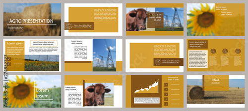 Agro presentation template design. Vector infographics. Flyer and leaflet corporate marketing advertising annual report banner. Multipurpose template for presentation slide.