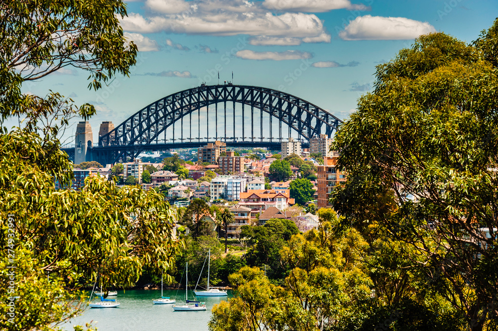 Fototapeta premium Sydney Harbour Bridge one of the most famous landmarks in Sydney, New South Wales, Australia. It's also the widest long-span bridge in the world