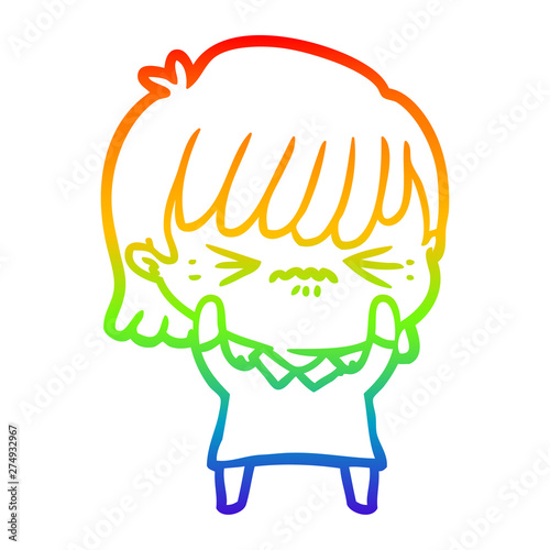 rainbow gradient line drawing annoyed cartoon girl