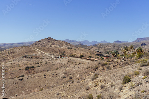 View of the rocky desert in Gran Canaria, Spain. Dry mountain tops of the south-western part of the island. 