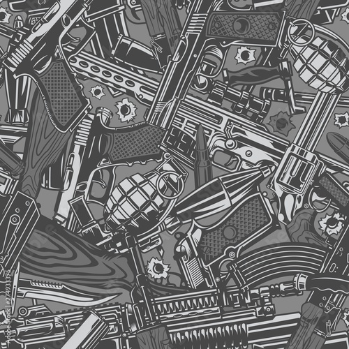 Vintage military weapons seamless pattern