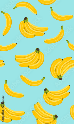Banana seamless pattern, Bunch of ripe bananas on a blue background. vector illustration.