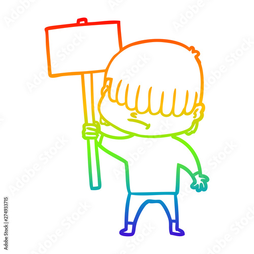 rainbow gradient line drawing cartoon boy with untidy hair