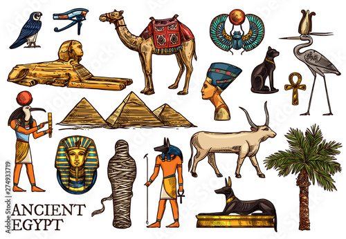 Fototapet Ancient Egypt religion God, pharaon pyramid, mummy