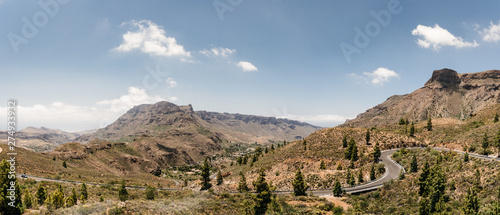 Nature and landscape of the Gran Canaria. Rocky mountains range, valleys, ocean. 