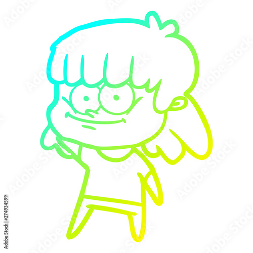 cold gradient line drawing cartoon girl smiling