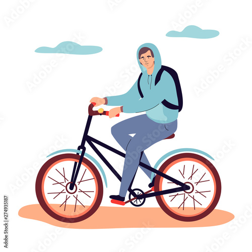 Boy cycling - flat design style colorful illustration