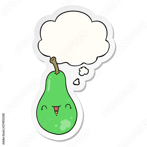 cartoon pear and thought bubble as a printed sticker
