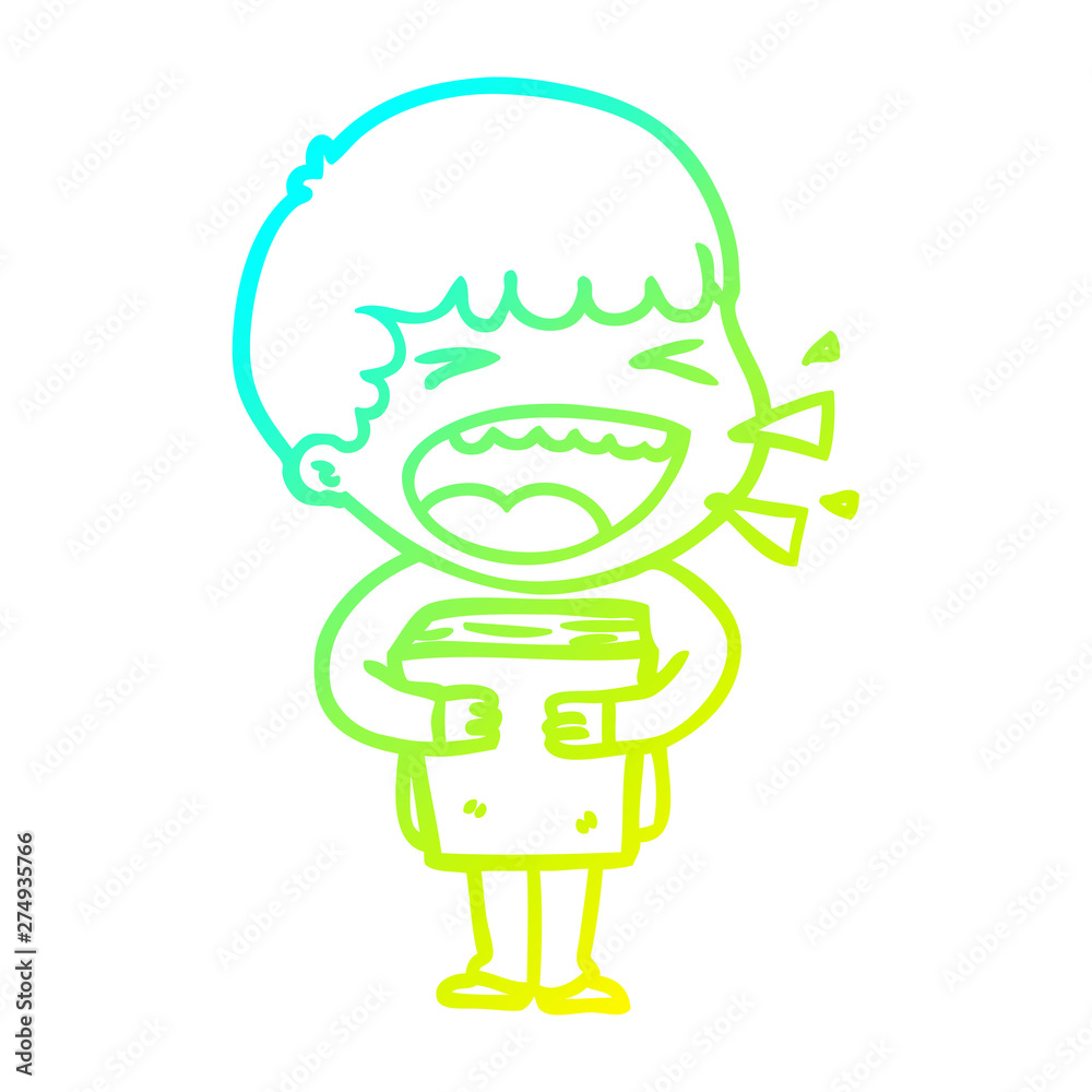 cold gradient line drawing cartoon laughing man