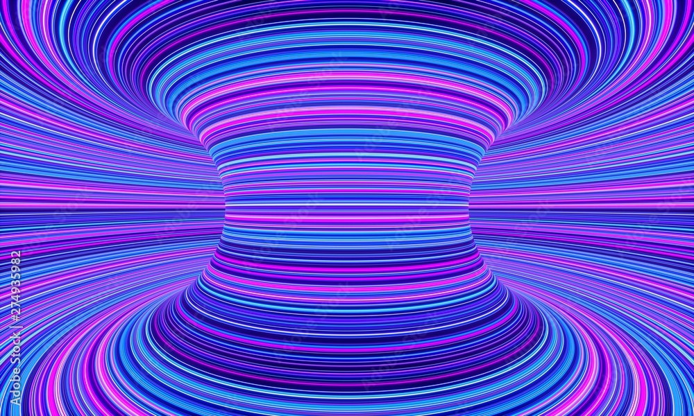 Fototapeta Psychedelic tunnel, fast neon movement. Energy toroid.