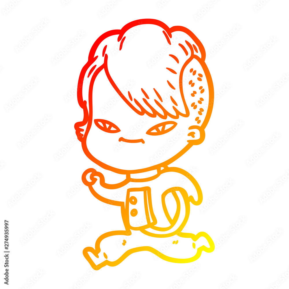 warm gradient line drawing cute cartoon girl with hipster haircut warm gradient line drawing cute cartoon girl with hipster haircut