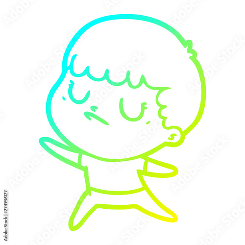 cold gradient line drawing cartoon grumpy boy