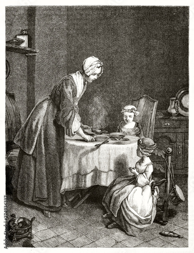 Photography Sweet mother prepare and blesses the dinner for her children