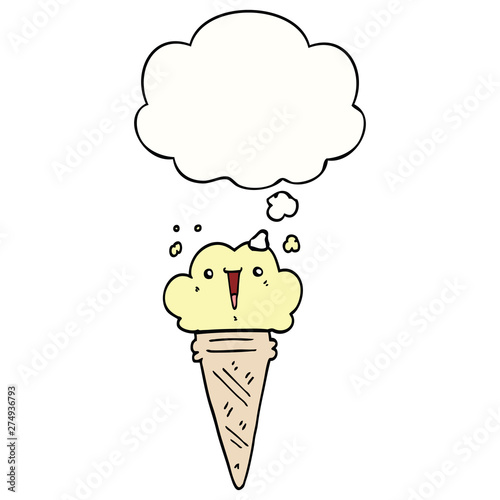 cartoon ice cream with face and thought bubble