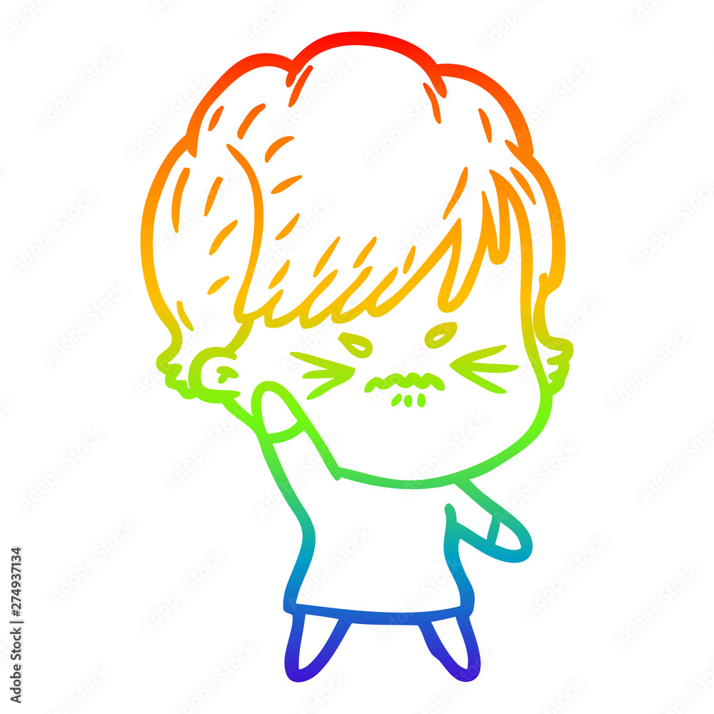 rainbow gradient line drawing cartoon frustrated woman rainbow gradient line drawing cartoon frustrated woman
