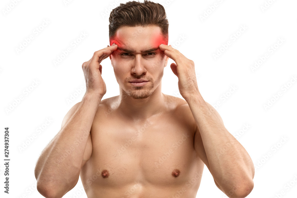 Fototapeta premium Man with headache rubbing temples