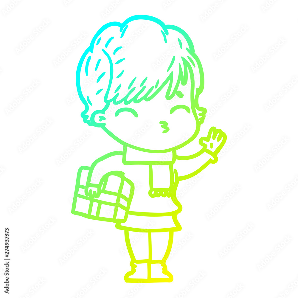 cold gradient line drawing cartoon woman thinking cold gradient line drawing cartoon woman thinking