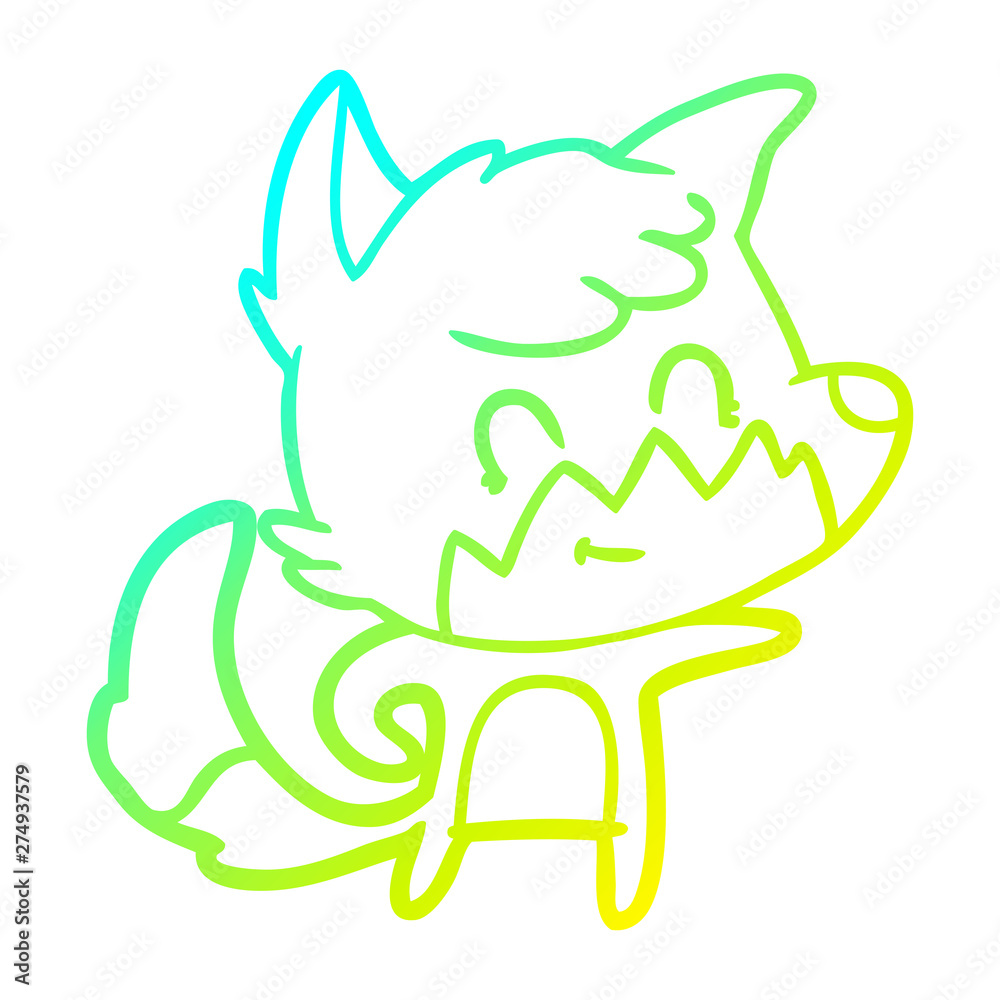 Fototapeta premium cold gradient line drawing cartoon friendly fox
