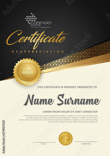 Premium diploma luxury certificate template with futuristic and elegant pattern background