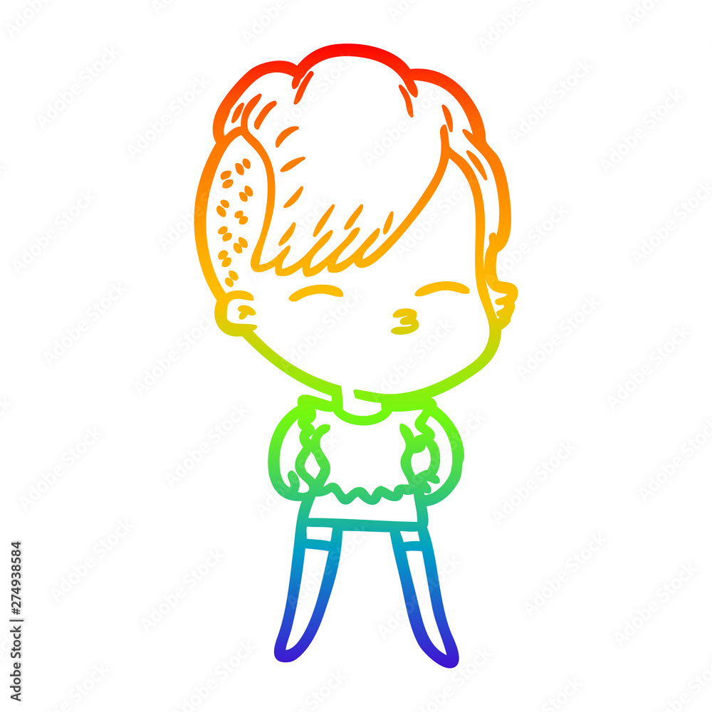 rainbow gradient line drawing cartoon squinting girl rainbow gradient line drawing cartoon squinting girl