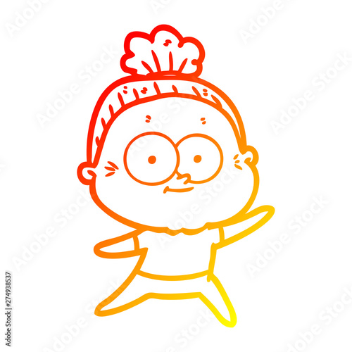 warm gradient line drawing cartoon happy old woman