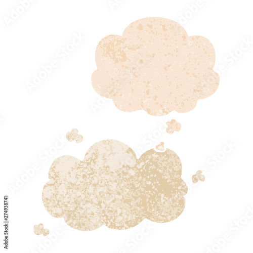 cartoon cloud and thought bubble in retro textured style