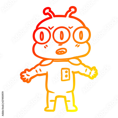 warm gradient line drawing cartoon three eyed alien