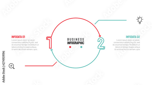 Thin line flat infographic. Business data visualization concept with 2 options, steps, number. Vector element for presentations.